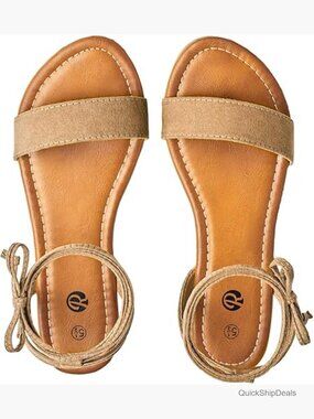 Suede Flat Sandals with Ankle Wrap and Lace Up Closure